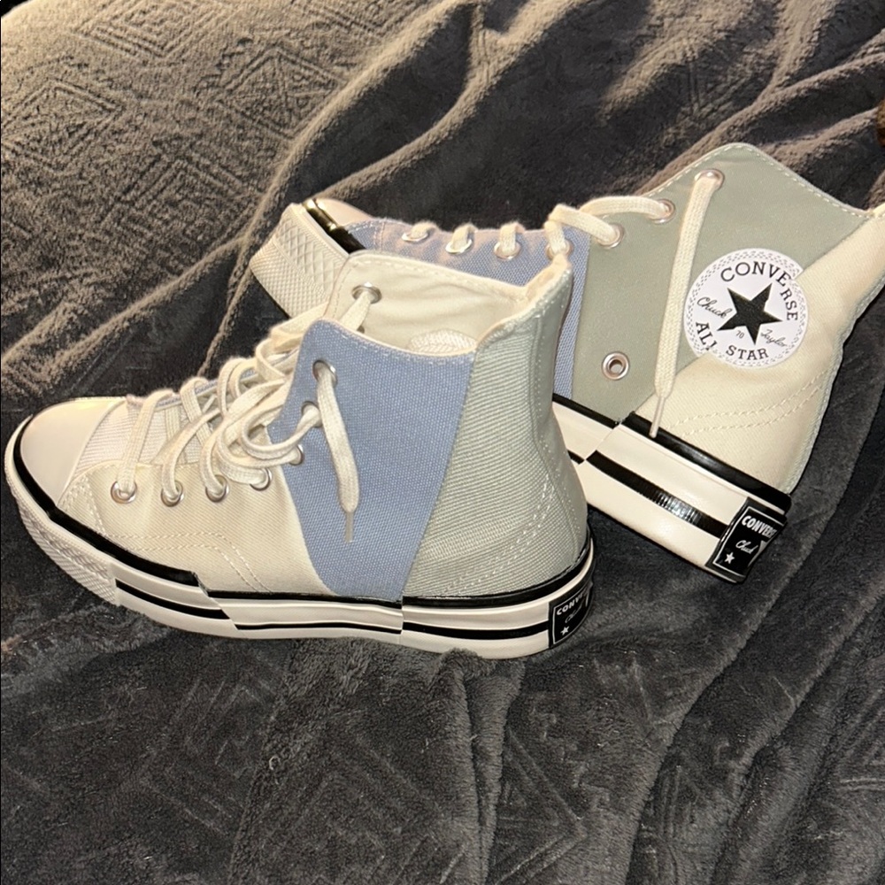 Converse High-Tops in Cream and Light Blue